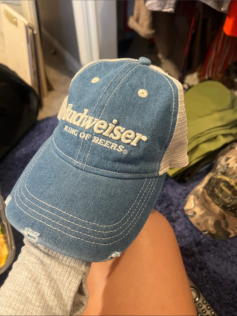 Budweiser Blue Denim & White Mesh Trucker Cap